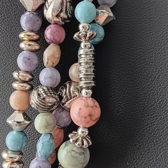 Multi-strand  Pastel Toned Natural Stone Beaded Necklace - Picture 3 of 9